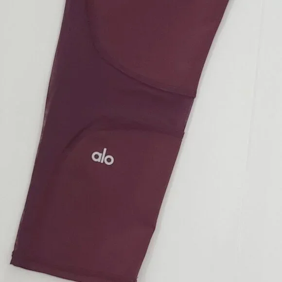 ALO Yoga Mesh Detail Cropped Leggings‎ High Waist Maroon Red Size Small - Picture 5 of 8